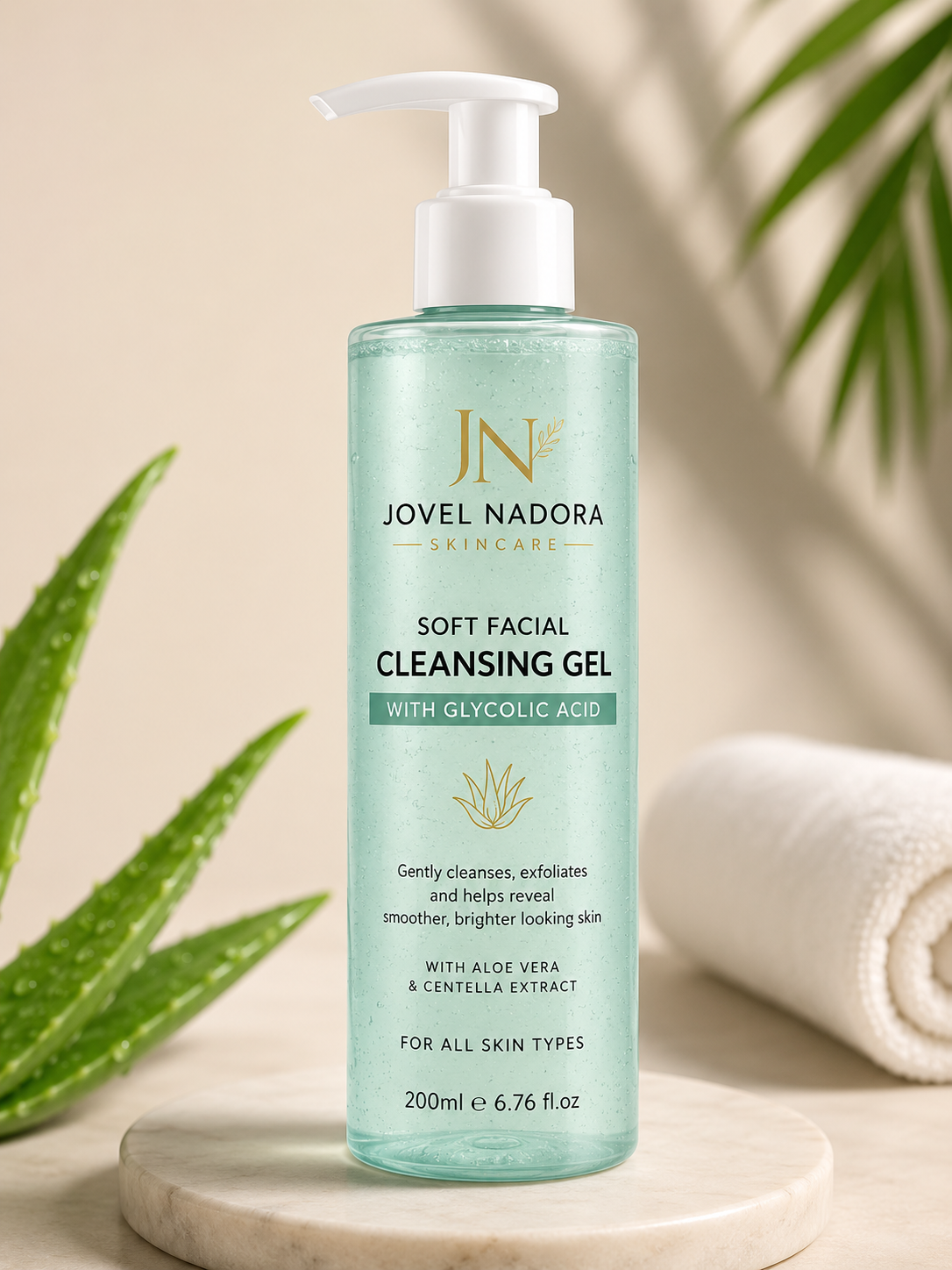 Jovel Nadora Soft Facial Cleansing Gel with Glycolic Acid, Lactic Acid, Chamomile Oil & Vitamins A + E — 200ml