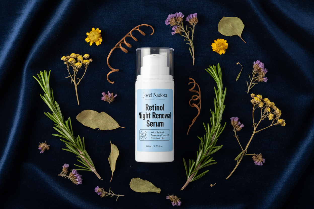 Jovel Nadora Retinol Serum botanical flatlay