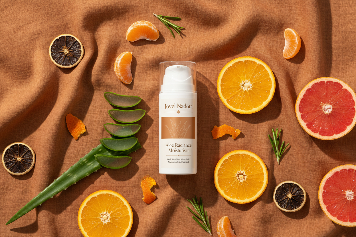 Jovel Nadora Aloe Radiance Moisturiser aloe citrus flatlay