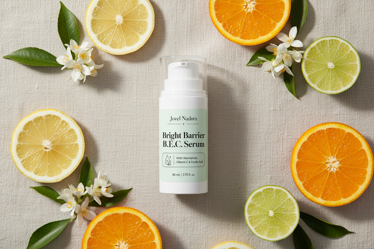 Jovel Nadora B.E.C. Serum botanical flatlay