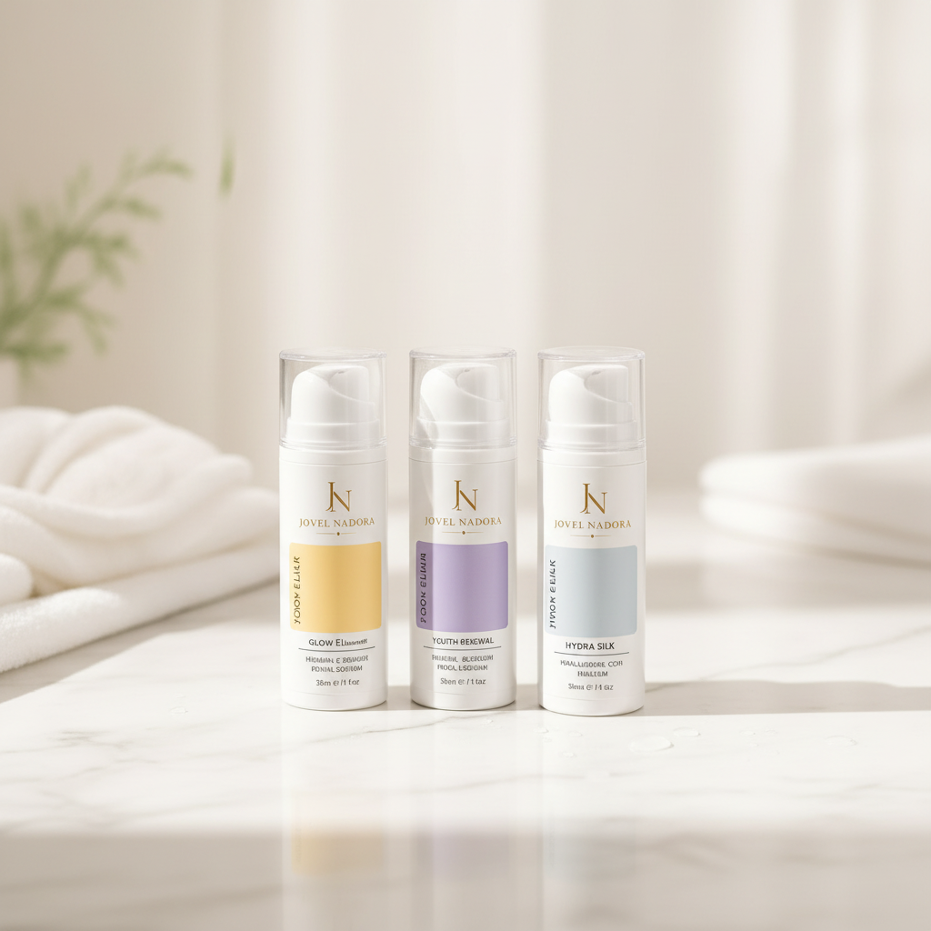 Radiance Trinity serums on marble surface