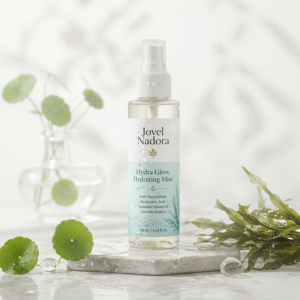Jovel Nadora Hydra Glow Mist dewy marble editorial