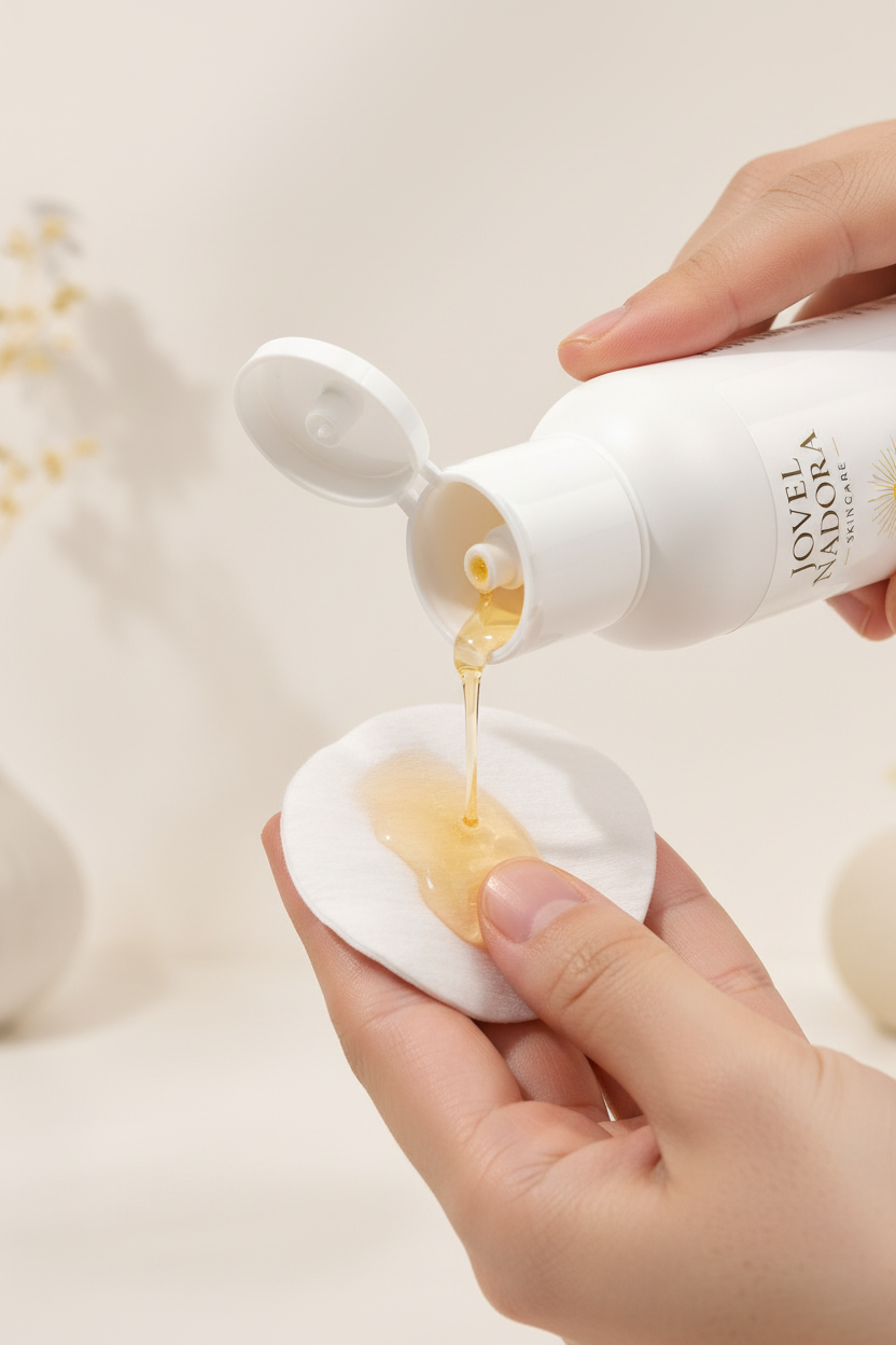 Jovel Nadora Brightening Facial Toner cotton pad application