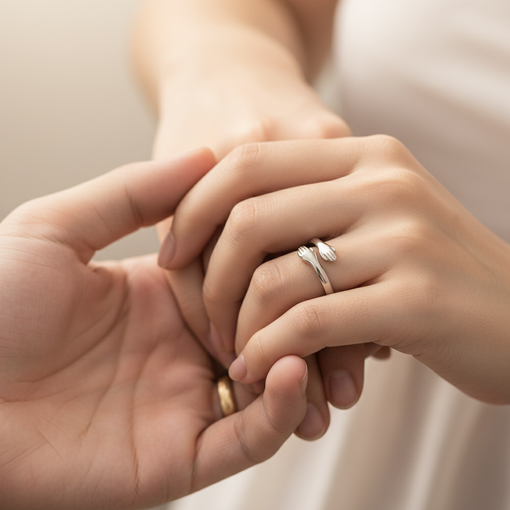 The Embrace Ring on couple's hands