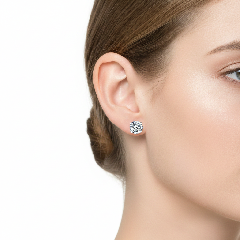 Signature Shine Studs worn - close-up lifestyle